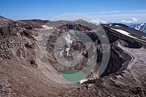 Gorely VolcanoÃ¢â¬â¢s crater with its impressive glacier above photo